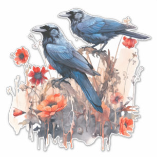 Crows with poppy sticker