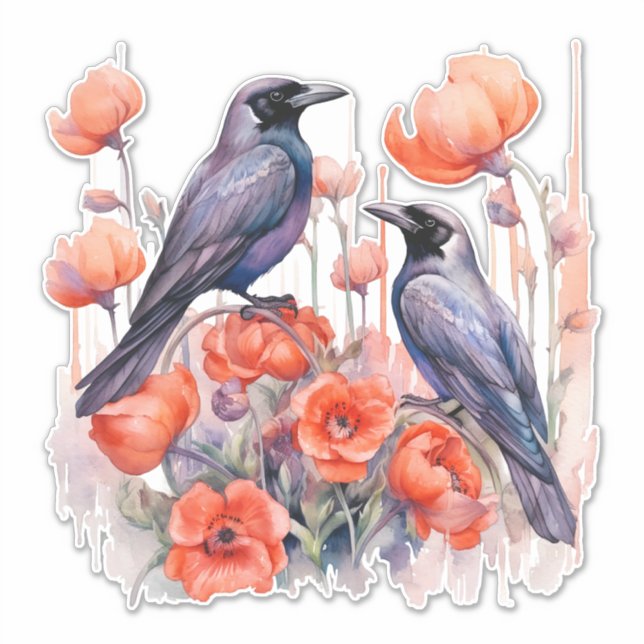 Crows with poppy sticker (Front)