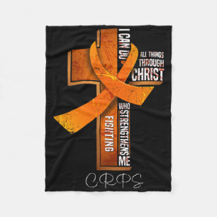 Crps Awareness Orange Ribbon Christian Cross Fleece Blanket