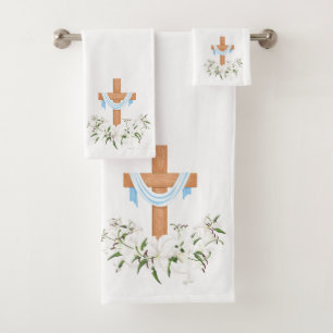 Crucifix and Lilies Bath Towel Set