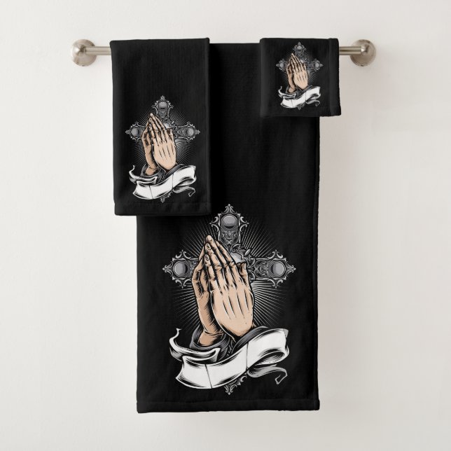 Crucifix and Praying Hands Bath Towel Set (Insitu)
