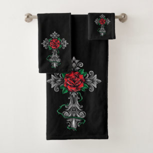 Crucifix and Rose Bath Towel Set