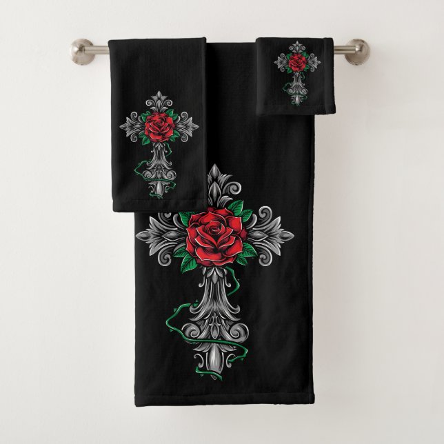 Crucifix and Rose Bath Towel Set (Insitu)