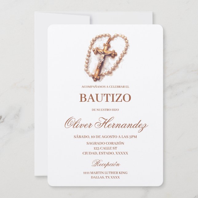 Crucifix Baptism Spanish Invitation (Front)