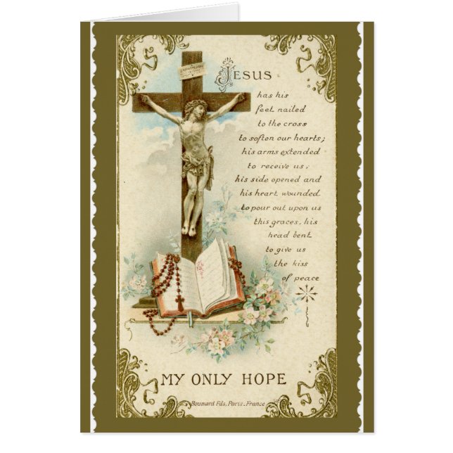 Crucifix Bible Rosary Prayer Gold Flowers lilies (Front)