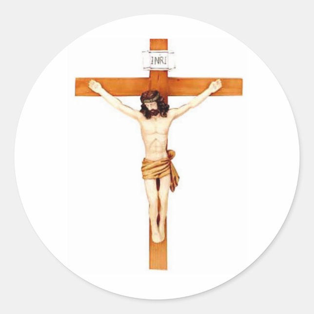 CRUCIFIX CLASSIC ROUND STICKER (Front)