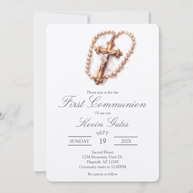 Crucifix  first communion Invitation (Front)