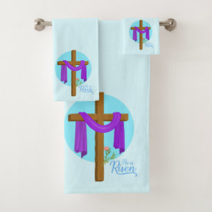 Crucifix He is Risen bath towel set