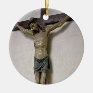 Crucifix (polychrome wood) ceramic tree decoration