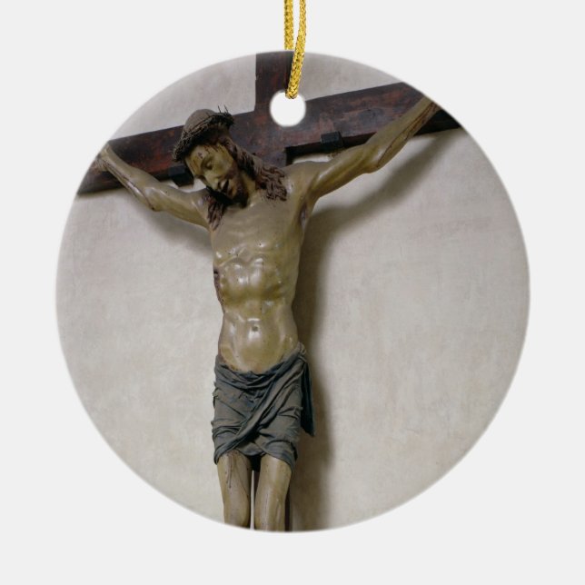 Crucifix (polychrome wood) ceramic tree decoration (Front)