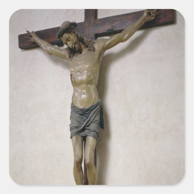 Crucifix (polychrome wood) square sticker (Front)
