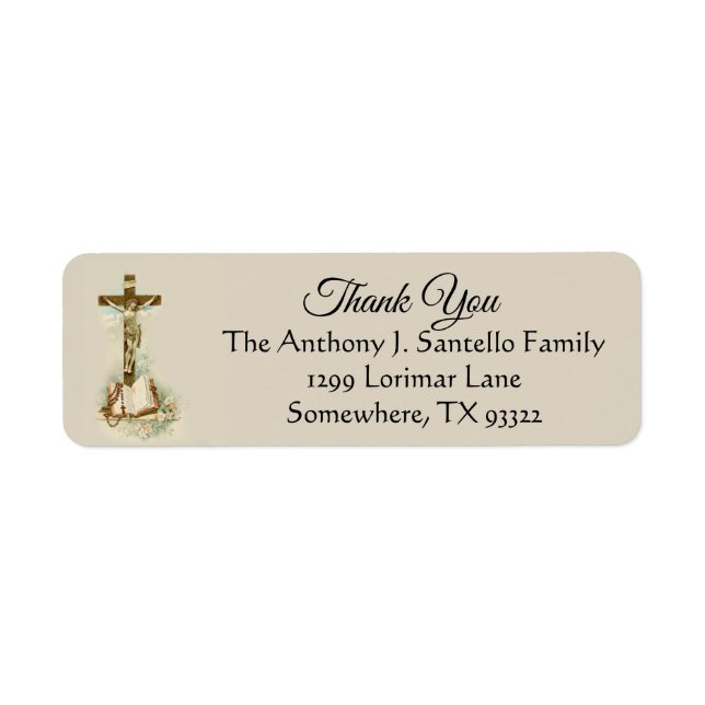 Crucifix Rosary Bible Jesus Thank You Return Address Label (Front)