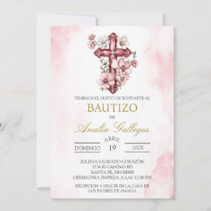Crucifix Spanish baptism Invitation