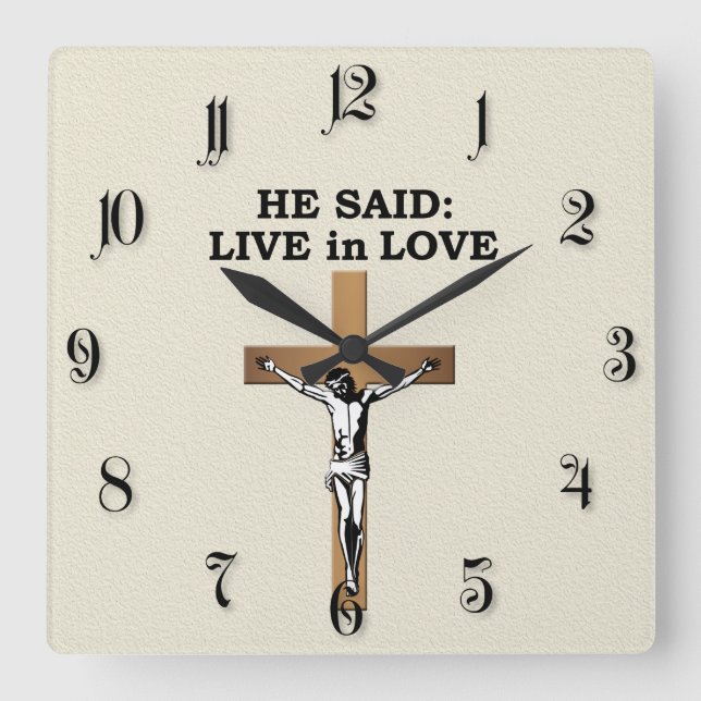 Crucifix Square Wall Clock (Front)