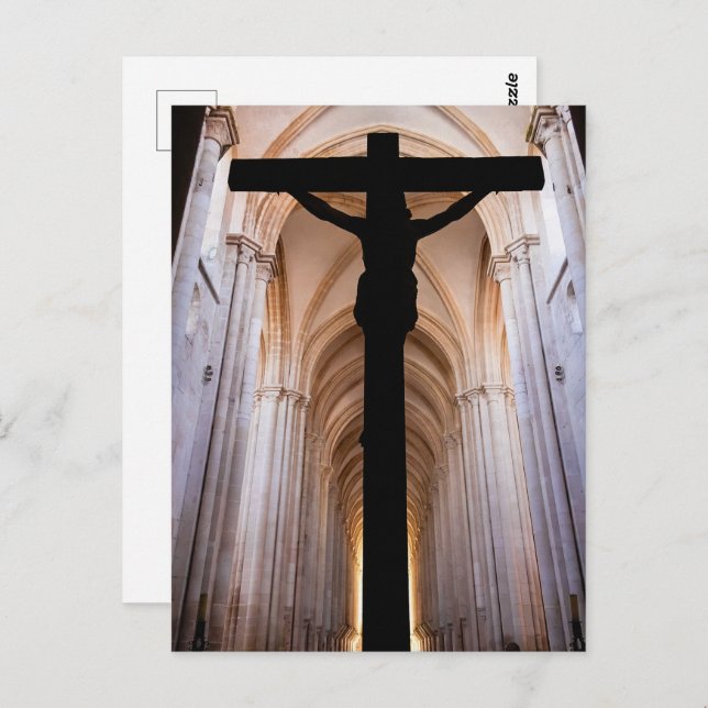 Crucifix with Jesus Christ. Gothic Alcobaca Abbey Postcard (Front/Back)