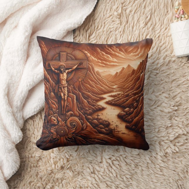 Crucifixion of Jesus in a Mountainous Landscape Cushion (Blanket)