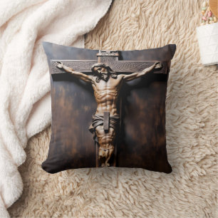 Crucifixion of Jesus on Wooden Cross Cushion
