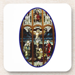 Crucifixion of Jesus stained glass window Coaster