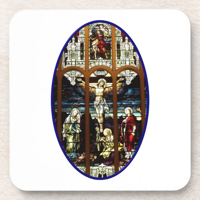 Crucifixion of Jesus stained glass window Coaster (Front)