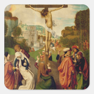 Crucifixion (oil on panel) square sticker