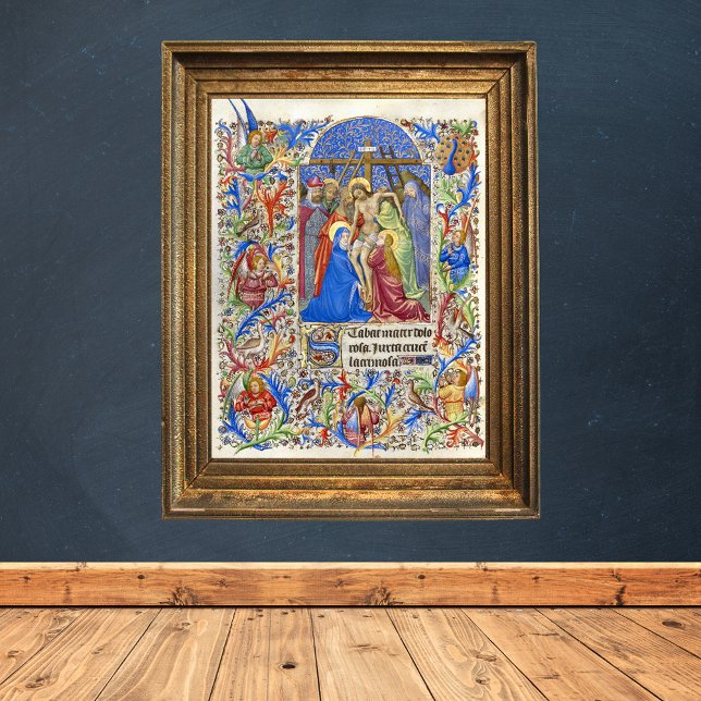 Crucifixion Virgin Mary Lent Good Friday Medieval Poster (Stabat Mater Dolorosa Crucifix Medieval Manuscript Catholic Christian Lent Poster)