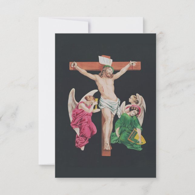 Crucifixion With Angels Devotional Prayer Card (Front)