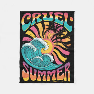 Cruel Summer Retro Wave Palm Tree Holiday Vacation Fleece Blanket