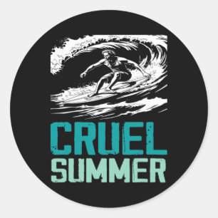 Cruel Summer Retro Wave Surfing Holiday Vacation W Classic Round Sticker