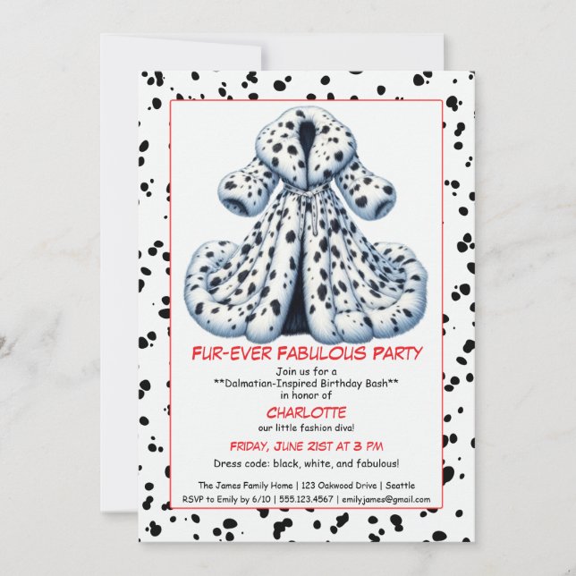 Cruella-Inspired Dalmatian Party – Birthday  Invitation (Front)