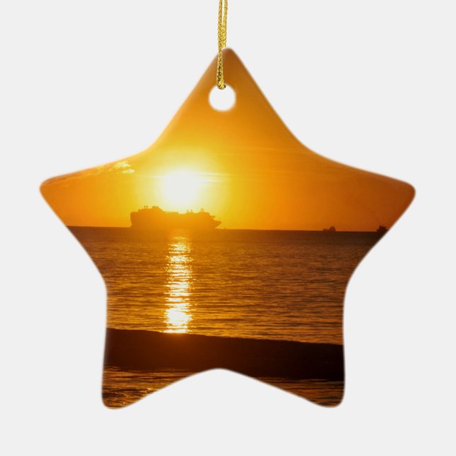 Cruise at sunset ceramic ornament (Front)