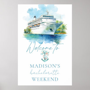 Cruise Bachelorette Party Custom Watercolor Boat Poster