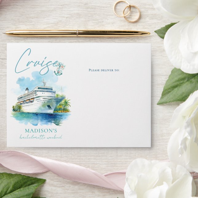 Cruise Bachelorette Party Watercolor Boat Envelope (Wedding)