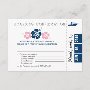 Cruise Boarding Pass RSVP Card with Hibiscus