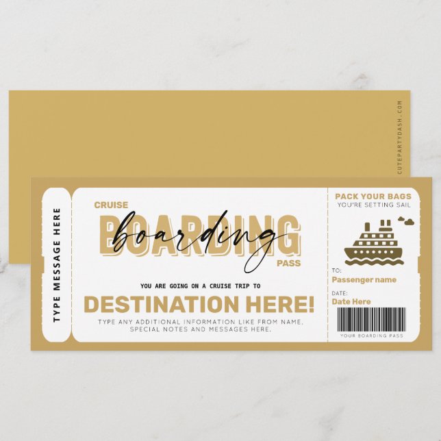 Cruise Boarding Pass Vacation Ticket Gift Voucher (Front/Back)
