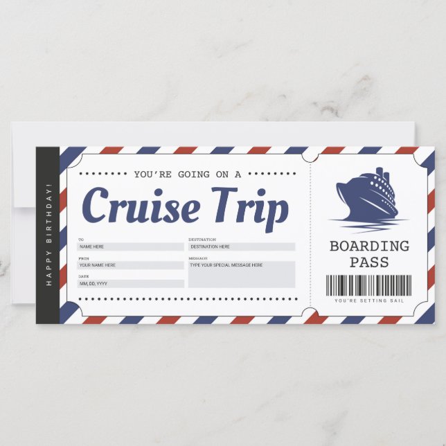 Cruise Boarding Pass Vacation Ticket Gift Voucher (Front)