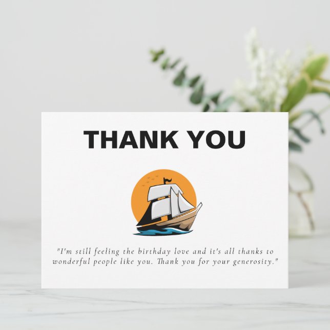 CRUISE Boat Cruise Birthday Party  Thank You Card (Standing Front)