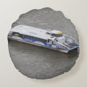 Cruise Boat on Thames Round Pillow