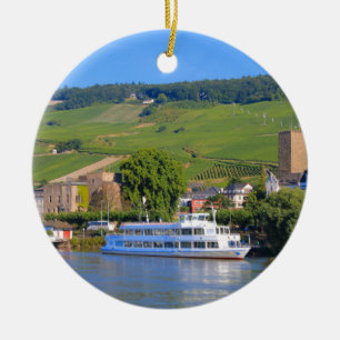 Cruise boat, Rudesheim, Germany Ceramic Tree Decoration