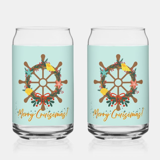 Cruise Christmas Nautical Can Glass (Front)