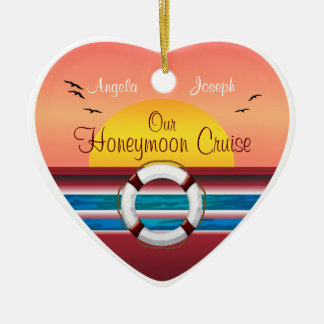 Cruise Honeymoon - Sunset Template Heart Ceramic Tree Decoration