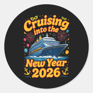 Cruise Into The New Year 2026 Crew Squad Family Ma Classic Round Sticker