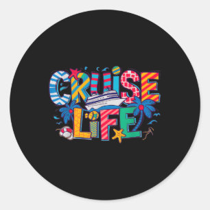 Cruise Life Colourful Ship, Vacation Boat Ocean Classic Round Sticker