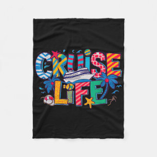 Cruise Life Colourful Ship, Vacation Boat Ocean Fleece Blanket