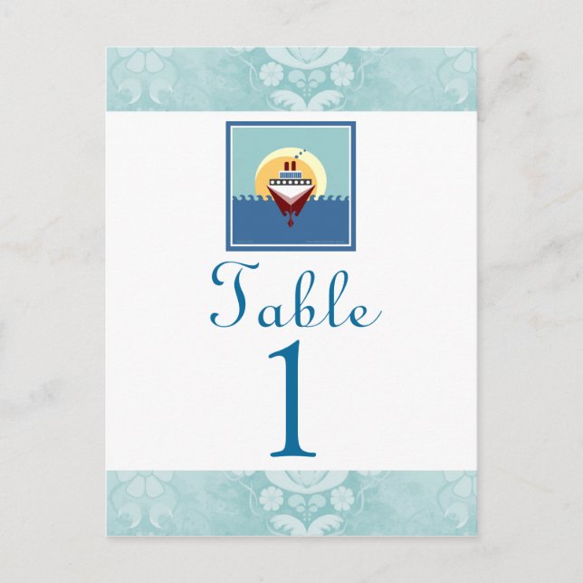 Cruise Party Theme Blue Table Number Cards (Front)