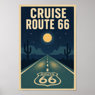 Cruise Route 66 Midnight Litho Poster
