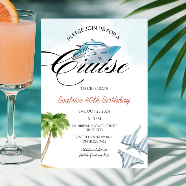 Cruise Ship 40th 50th 60th Birthday Trip Any Age Invitation (Cruise Ship 40th 50th 60th Birthday Trip Any Age Invitation)