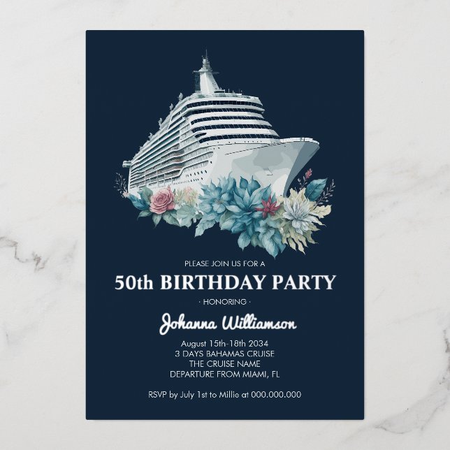 Cruise Ship 50th Birthday Party Luxury Silver (Front)