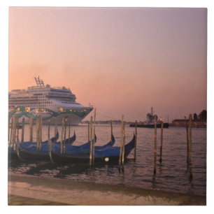 Cruise Ship and Gondolas near Grand Canal, Italy Ceramic Tile
