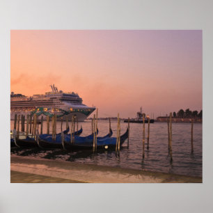 Cruise Ship and Gondolas near Grand Canal, Italy Poster