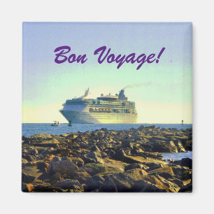 Cruise Ship and Jetties Bon Voyage Magnet